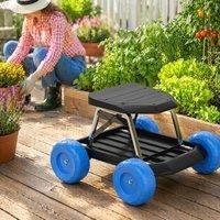 STILVORA Garden Stool Trolley on Wheels with Tool Tray in Blue