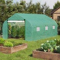 STILVORA Walk-in Polytunnel Greenhouse 4.5 x 3m with 6 Windows in Green