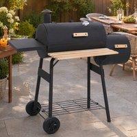 STILVORA Charcoal Grill with Offset Smoker & Shelves in Black