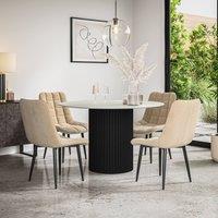 More4Homes Arlo White Marble Top W Black Legs + Nova Velvet Dining Chair Set Of 4 in Beige