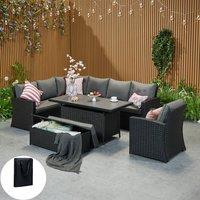 Furniture Maxi Rosen 9 Seater Rattan Corner Sofa Set With Aluminium Dining Table in Black