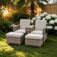 Furniture Maxi Galle 5-Piece Rattan Sofa Set Garden Chair Storage Daybed Set in Beige