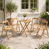 Voltico Tramontina Folding Wooden Bistro Dining Set with Table & 4 Chairs in Light Brown