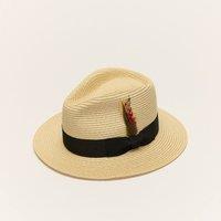 Liquorish Paper Straw Fedora Hat With Ribbon Band in Beige | Size: XL