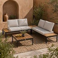 Wyld Haus Matuki Wood Teak 4 Seater Modular Garden Corner Sofa Set 2 Coffee