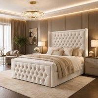 Desire Deco Luxury Wingback Upholstered Chesterfield Bed Frame in Cream | Size: Small Double