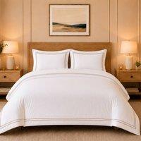 Grace TC500 Duvet Cover Set 100% Cotton Sateen Oxford with Button Closure in Natural White | Size: Double