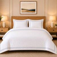 Grace TC500 Duvet Cover Set 100% Cotton Sateen Oxford with Button Closure in Warm White | Size: Double