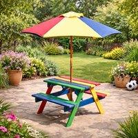 SPOT ON DEALZ Wooden Picnic Table with Adjustable Garden Umbrella Patio Set