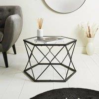 SPOT ON DEALZ Hexagon Glass Coffee Table Black Side Table Living Room Centre Table
