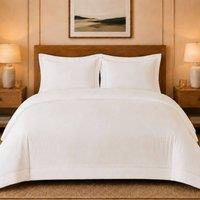 Grace Luxury TC1000 Cotton Sateen Oxford Duvet Cover Set with Button Closure in White | Size: Super King
