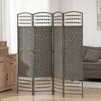 HOMCOM 4 Panel Room Divider 170cm Folding Privacy Screen with Wood Frame in Dark Grey