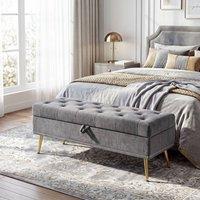 HOMCOM Storage Ottoman, Chenille Ottoman Storage Box, Grey