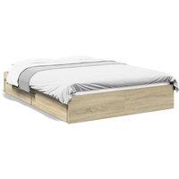 Berkfield Home Bed Frame with Drawers without Mattress Sonoma Oak 135x190 cm Double in Tan