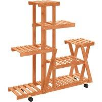 Berkfield Home Flower Stand with Wheels 95x25x101 cm Solid Wood Fir in Brown | Size: 95 x 25 x 101 cm