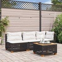 Berkfield Home Garden Table Black 55x55x36 cm Poly Rattan Acacia Wood | Size: 55 x 55 x 36 cm