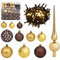 Berkfield Home 120 Piece Christmas Ball Set with Peak & 300 LEDs Gold&Bronze