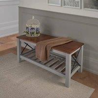 FORGEVIO Cottage Bench Grey Painted Pine Wooden Seat Slatted Storage Shelf
