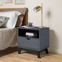 FORGEVIO Bedside Cabinet Distressed Grey Wax Solid Pine Mercers Furniture in Dark Blue