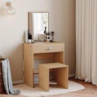 FORGEVIO Modern Dressing Table Makeup Vanity Desk Stool Set Mirror in Brown