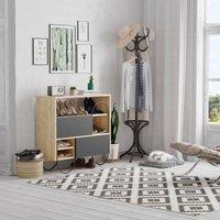 FORGEVIO Shoe Storage Cabinet Sideboard Natural Oak & Anthracite Grey 2 Drawer in Light Oak