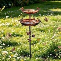 PAWNORA Metal Bird Bath Deep Birdbath Stand Water Bowl Double Trays in Brown | Size: 0.6m2