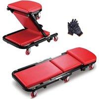 Ventryn 36in Mechanics Car Creeper Crawler, Padded Stool Seat Board in Red