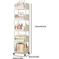 VOGREX 125x34x26cm White 5 Tier Rolling Storage Trolley Cart With Wheels | Size: 125 x 34 x 26 cm