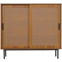 ERGOVEXA Sideboard Storage Cupboard Rattan Sliding Barn Doors Kitchen Cabinet in Brown