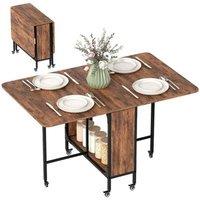 NESTLUNE Mobile Drop Leaf Dining Table on Wheels in Brown | Size: 100 cm x 15 cm