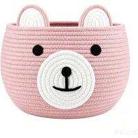 VOGREX Pink Bear Cotton Rope Baby Diaper Caddy Basket With Handle