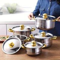 EONLION 5 Piece Stainless Steel Cookware Saucepan Set in Silver | Size: 100 cm