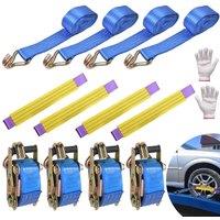 Ventryn 4 xRatchet Wheel Strap Set 50MM 4 Metre 5T With Round Slings Tie Down in Blue