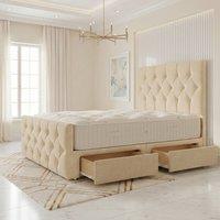 Somnior Ziggy Linen Divan Bed Mattress 2 Draw 54 Headboard & 22 Footboard in Beige | Size: Small Single