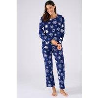 Damart Women's Pyjamas Snowflake Print Fleece Long Sleeve Top & Pull-On Bottoms in Blue | Size: XL