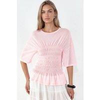 Busem Women's Women's Solid Crepe Frill Blouse in Light Pink | Size: Medium