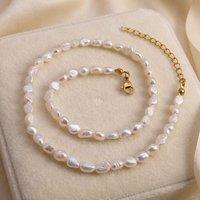 Harfi Women's Gold Plated Natural Freshwater Pearl Choker Necklace in White | Size: 18 inches