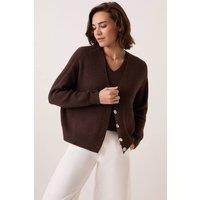 Celtic & Co Women's Slouchy Ribbed V-Neck Cardigan in Dark Brown | Size: Medium/Large