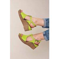 Moshulu Women's 'Peach Melba 2' T-Bar Wedge Sandals in Bright Green | Size: 6