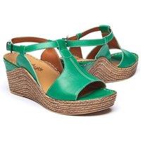 Moshulu Women's 'Peach Melba 2' T-Bar Wedge Sandals in Bottle Green | Size: 6