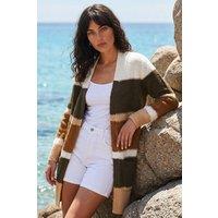 Roman Women's Colour Block Longline Knit Cardigan in Khaki | Size: 10