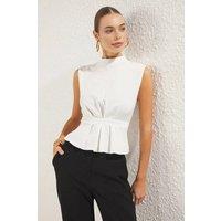 WOVCOR Women's High Neck Structured Peplum Blouse in White | Size: 12