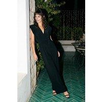 WOVCOR Women's V Neck Belted Knit Jumpsuit in Black | Size: 8