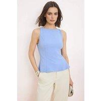WOVCOR Women's Back Bow Detail Peplum Woven Blouse in Blue | Size: 6