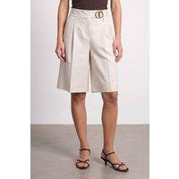 Dilvin Women's High-Waist Wide-Leg Tailored Shorts in Stone | Size: Small
