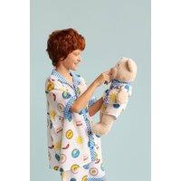LunaMia Men's 'Sicily' Pyjama Set With Matching Teddy Bear in White | Size: 14-15 Years