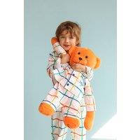 LunaMia Men's 'Max' Hug Me Pyjama Set With Matching Mega Size Teddy Bear in Orange | Size: 14-15 Years
