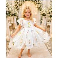 UK Flower Girl Boutique Girl's Enchanted Forget Me Not Dress - Knee Length in White | Size: 3-4 Years