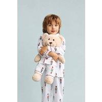 LunaMia Boy's 'Alexander' Pyjama Set With Matching Teddy Bear in White | Size: 12-13 Years