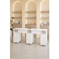 SHEONLY Mobile Double Manicure Table with Built-in Dust Collectors & Drawers in White
